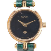 グッチ 腕時計 クオーツ ブラック文字盤 ステンレススチール レザー レディース GUCCI 【中古】